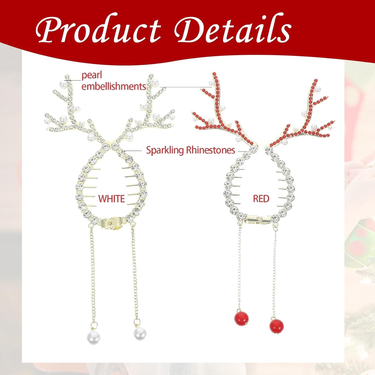 2pcs Reindeer Christmas Hair Clips