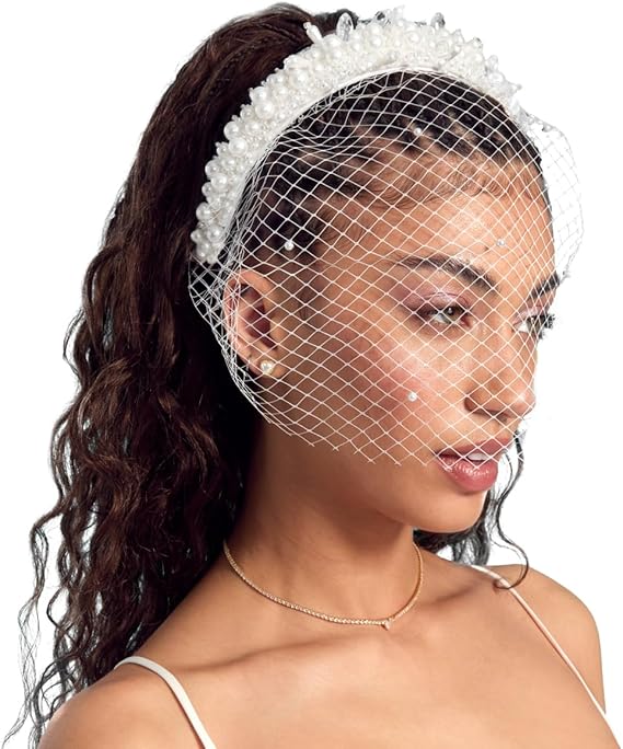 Pearl Beaded Bridal Headband Veil