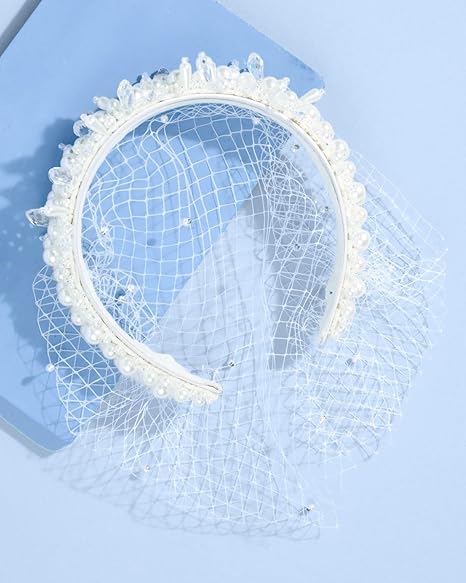 Pearl Beaded Bridal Headband Veil
